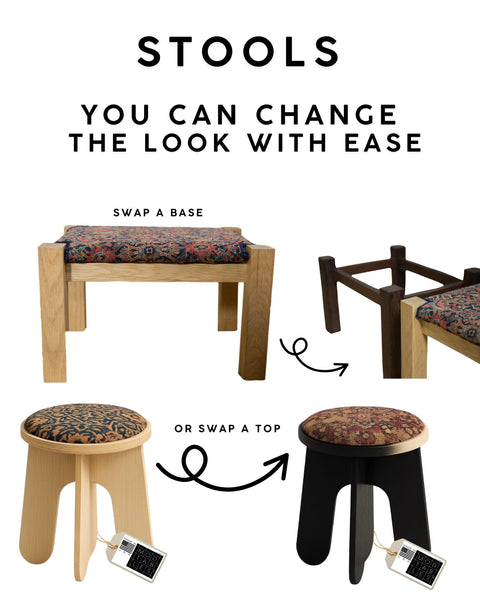 Swappable Top Vintage Persian Rug Stool