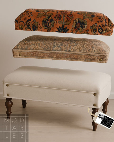 Swappable Top Vintage Persian Rug Ottoman Coffee Table